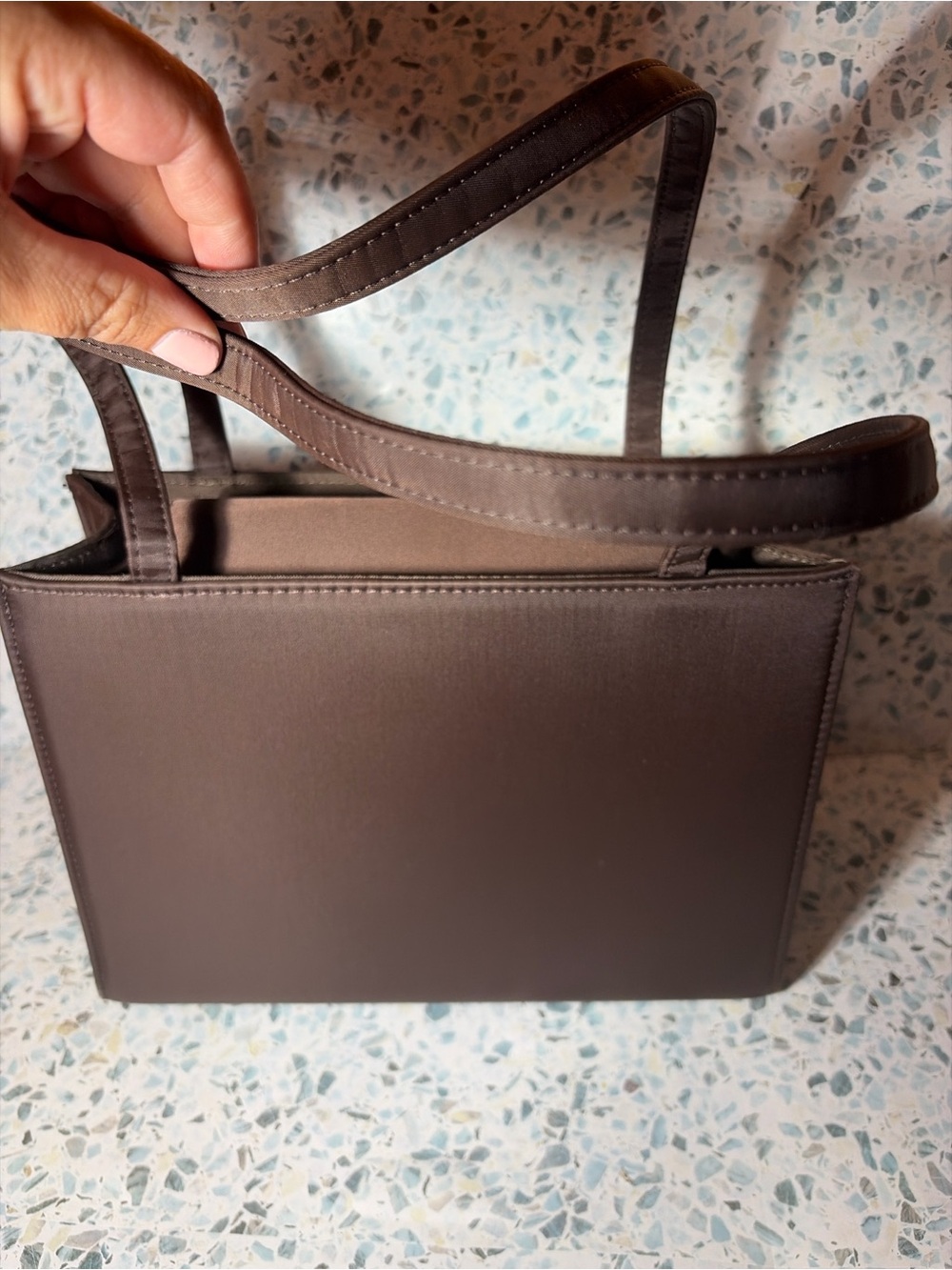 Kate Spade Y2K Brown Satin Nylon Shoulder Tote Bag Minimalist Everyday Purse - Picture 4 of 7